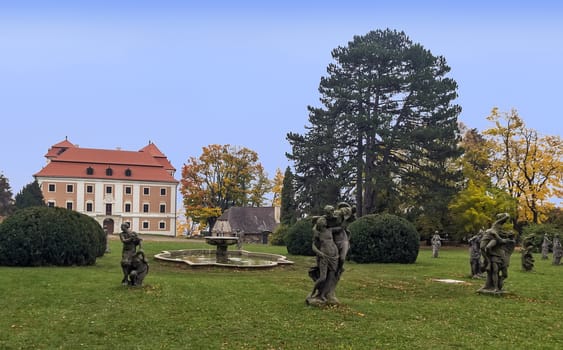 The Castle Garden with sculptures in Valec