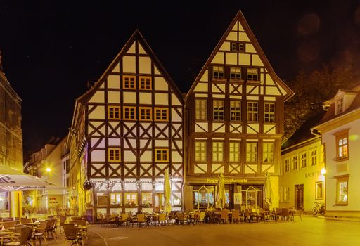 Houses in half-timbering style in Erfurt in the evening