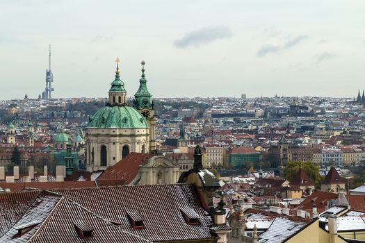 Panorama of Prague  and church of St Nicholas