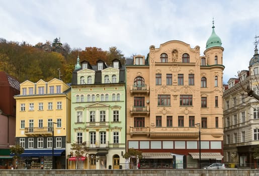 Houses on embankment of Tepla river in Karlovy Vary