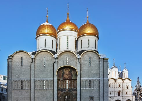 The Cathedral of the Dormition is a Russian Orthodox church. It is located on the north side of Cathedral Square of the Moscow Kremlin