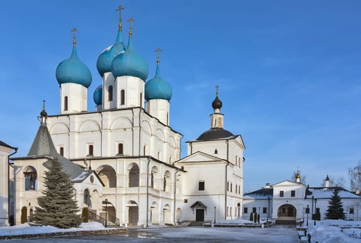 Cathedral.Vysotsky Monastery is a walled Russian Orthodox monastery commanding the high left bank of the Nara River in Serpukhov