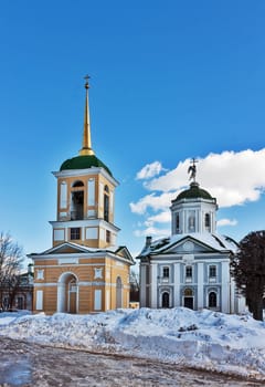 Church and bell tower in Kuskovo estate in Moscow