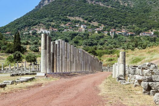 colonnade about stadium in Ancient Messene, Greece