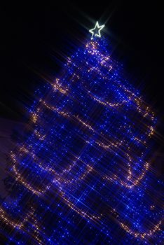 Christmas Tree with Multi Colored Lights at Night