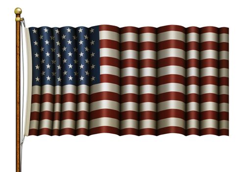 Digital Illustration of the United States Flag on a Flag Pole. 3D Illustration  
