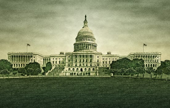 Photo illustration of the U.S. capitol building, extracted from the U.S. fifty dollar bill.