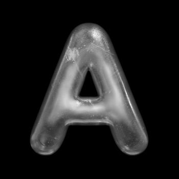 Ice letter A - Capital 3d Winter font isolated on black background. This alphabet is perfect for creative illustrations related but not limited to Nature, Winter, Christmas...