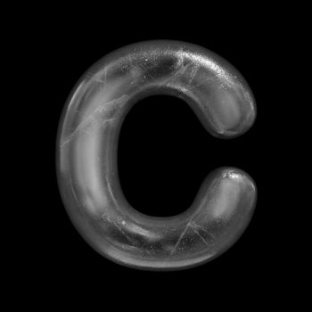 Ice letter C - large 3d Winter font isolated on black background. This alphabet is perfect for creative illustrations related but not limited to Nature, Winter, Christmas...
