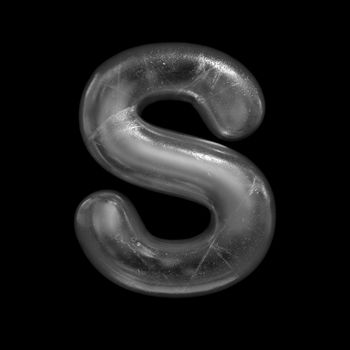 Ice letter S - Capital 3d Winter font isolated on black background. This alphabet is perfect for creative illustrations related but not limited to Nature, Winter, Christmas...