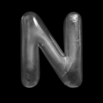 Ice letter N - Uppercase 3d Winter font isolated on black background. This alphabet is perfect for creative illustrations related but not limited to Nature, Winter, Christmas...