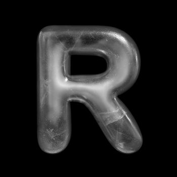 Ice letter R - Capital 3d Winter font isolated on black background. This alphabet is perfect for creative illustrations related but not limited to Nature, Winter, Christmas...