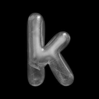 Ice letter K - Lower-case 3d Winter font isolated on black background. This alphabet is perfect for creative illustrations related but not limited to Nature, Winter, Christmas...