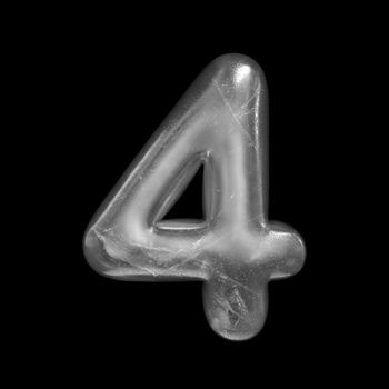 Ice number 4 - 3d Winter digit isolated on black background. This alphabet is perfect for creative illustrations related but not limited to Nature, Winter, Christmas...