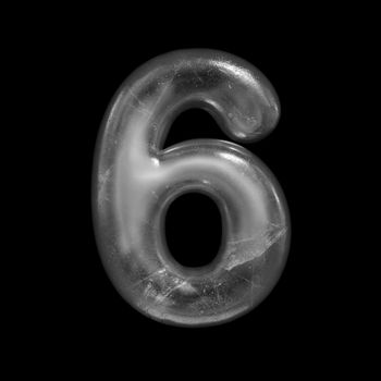 Ice number 6 - 3d Winter digit isolated on black background. This alphabet is perfect for creative illustrations related but not limited to Nature, Winter, Christmas...