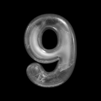 Ice number 9 - 3d Winter digit isolated on black background. This alphabet is perfect for creative illustrations related but not limited to Nature, Winter, Christmas...