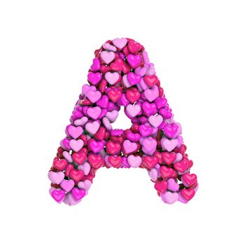 Valentine letter A - Capital 3d pink hearts font isolated on white background. This alphabet is perfect for creative illustrations related but not limited to Love, passion, wedding...