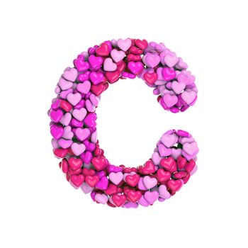 Valentine letter C - Upper-case 3d pink hearts font isolated on white background. This alphabet is perfect for creative illustrations related but not limited to Love, passion, wedding...