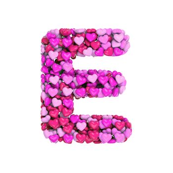 Valentine letter E - Upper-case 3d pink hearts font isolated on white background. This alphabet is perfect for creative illustrations related but not limited to Love, passion, wedding...