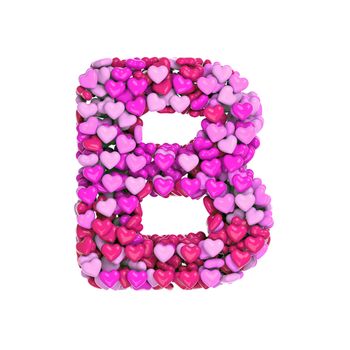 Valentine letter B - Upper-case 3d pink hearts font isolated on white background. This alphabet is perfect for creative illustrations related but not limited to Love, passion, wedding...