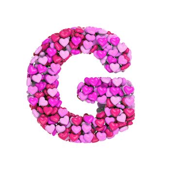 Valentine letter G - Capital 3d pink hearts font isolated on white background. This alphabet is perfect for creative illustrations related but not limited to Love, passion, wedding...