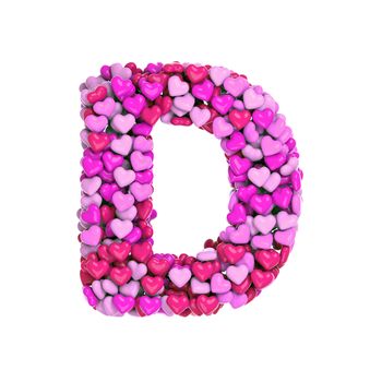 Valentine letter D - Uppercase 3d pink hearts font isolated on white background. This alphabet is perfect for creative illustrations related but not limited to Love, passion, wedding...