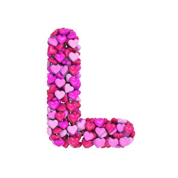 Valentine letter L - Uppercase 3d pink hearts font isolated on white background. This alphabet is perfect for creative illustrations related but not limited to Love, passion, wedding...