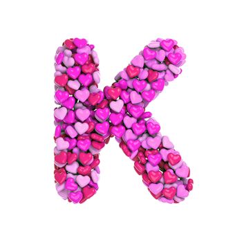 Valentine letter K - Capital 3d pink hearts font isolated on white background. This alphabet is perfect for creative illustrations related but not limited to Love, passion, wedding...