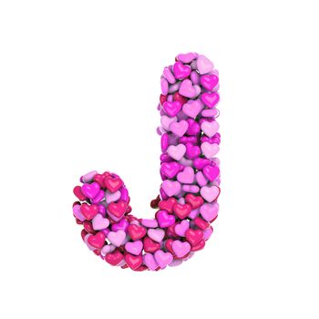 Valentine letter J - Capital 3d pink hearts font isolated on white background. This alphabet is perfect for creative illustrations related but not limited to Love, passion, wedding...