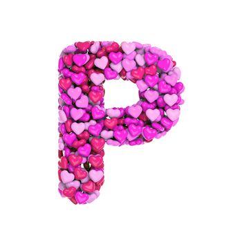 Valentine letter P - Capital 3d pink hearts font isolated on white background. This alphabet is perfect for creative illustrations related but not limited to Love, passion, wedding...