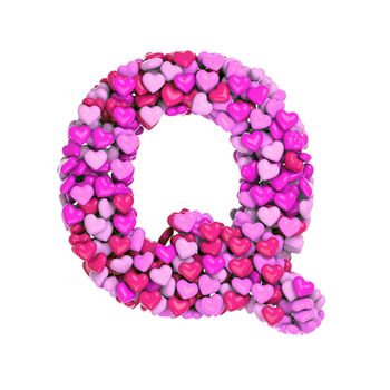 Valentine letter Q - Capital 3d pink hearts font isolated on white background. This alphabet is perfect for creative illustrations related but not limited to Love, passion, wedding...