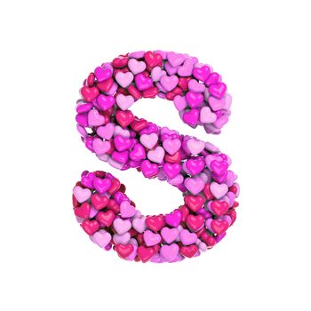 Valentine letter S - Capital 3d pink hearts font isolated on white background. This alphabet is perfect for creative illustrations related but not limited to Love, passion, wedding...