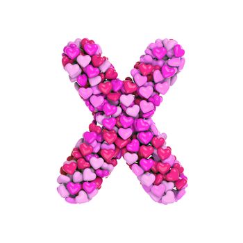 Valentine letter X - Capital 3d pink hearts font isolated on white background. This alphabet is perfect for creative illustrations related but not limited to Love, passion, wedding...