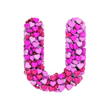 Valentine letter U - Upper-case 3d pink hearts font isolated on white background. This alphabet is perfect for creative illustrations related but not limited to Love, passion, wedding...