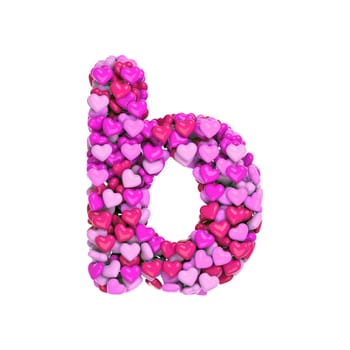 Valentine letter B - Small 3d pink hearts font isolated on white background. This alphabet is perfect for creative illustrations related but not limited to Love, passion, wedding...