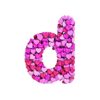 Valentine letter D - Small 3d pink hearts font isolated on white background. This alphabet is perfect for creative illustrations related but not limited to Love, passion, wedding...