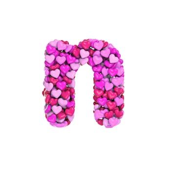 Valentine letter N - Small 3d pink hearts font isolated on white background. This alphabet is perfect for creative illustrations related but not limited to Love, passion, wedding...