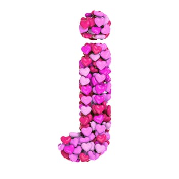 Valentine letter J - Small 3d pink hearts font isolated on white background. This alphabet is perfect for creative illustrations related but not limited to Love, passion, wedding...