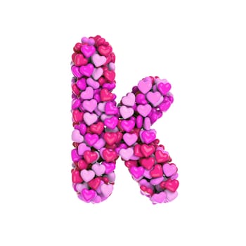 Valentine letter K - Small 3d pink hearts font isolated on white background. This alphabet is perfect for creative illustrations related but not limited to Love, passion, wedding...