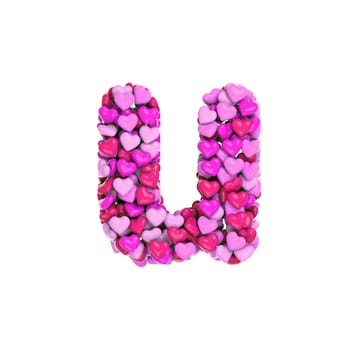 Valentine letter U - Small 3d pink hearts font isolated on white background. This alphabet is perfect for creative illustrations related but not limited to Love, passion, wedding...