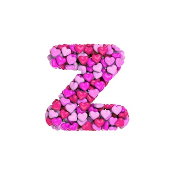 Valentine letter Z - Lower-case 3d pink hearts font isolated on white background. This alphabet is perfect for creative illustrations related but not limited to Love, passion, wedding...