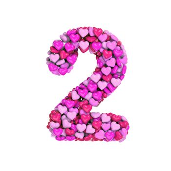 Valentine number 2 - 3d pink hearts digit isolated on white background. This alphabet is perfect for creative illustrations related but not limited to Love, passion, wedding...