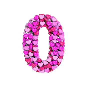 Valentine number 0 - 3d pink hearts digit isolated on white background. This alphabet is perfect for creative illustrations related but not limited to Love, passion, wedding...