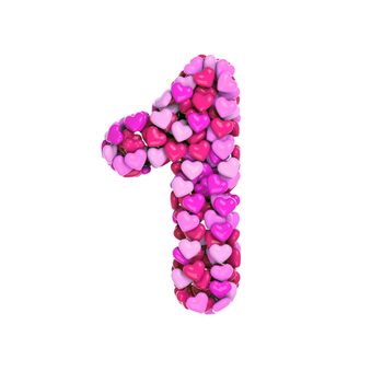 Valentine number 1 - 3d pink hearts digit isolated on white background. This alphabet is perfect for creative illustrations related but not limited to Love, passion, wedding...