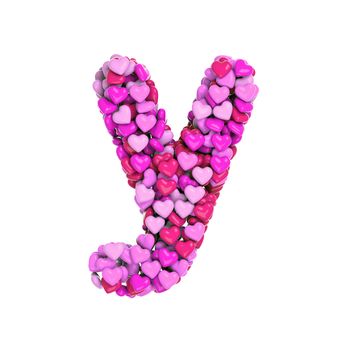 Valentine letter Y - Lowercase 3d pink hearts font isolated on white background. This alphabet is perfect for creative illustrations related but not limited to Love, passion, wedding...