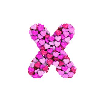 Valentine letter X - Small 3d pink hearts font isolated on white background. This alphabet is perfect for creative illustrations related but not limited to Love, passion, wedding...