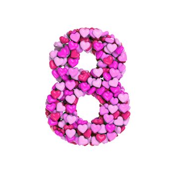 Valentine number 8 - 3d pink hearts digit isolated on white background. This alphabet is perfect for creative illustrations related but not limited to Love, passion, wedding...