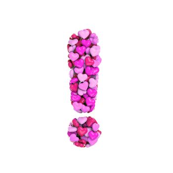 Valentine exclamation point - 3d pink hearts symbol isolated on white background. This alphabet is perfect for creative illustrations related but not limited to Love, passion, wedding...