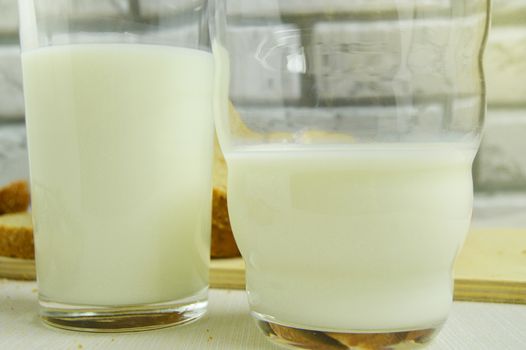 Two glasses of milk are on the table, Breakfast for the family, healthy eating concept, world health day.