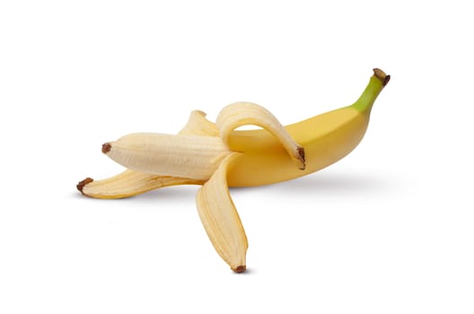 Half peeled Banana, Open Banana isolated on a white background. With Clipping Path